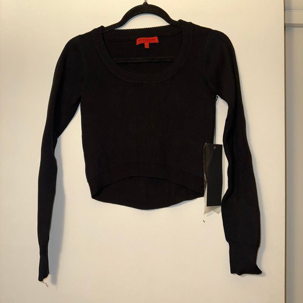 WOW Couture Womenâs Small Long Sleeve Cropped Thick Knit Sweater Solid Black NWT